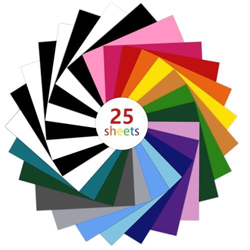 flintronic 25Pcs Papel Adhesivo Textil, Rollo de Vinilo 30,5 x 30,5 cm, para Manualidades, Ropa, Decoración, Ventanas y Proyectos DIY, 19 Colores