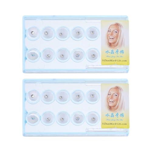 TINEASUR Adornos Dentales Artificiales y Caja de Almacenamiento Color Fácil de Usar y 20 Blancos con Superficies Reflectantes Brillantes Fácil de Usar y Color para Uso en Dientes y Uñas