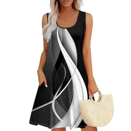 Vestidos Verano Mujer 2026, Vestido Largo Verano, Boho Invitada Deportivos Elegante Midi Dress Beach Largos Sin Mangas Cuello Redondo Cuadros Boda Talla Grande Corto Summer Dress, Ropa Hippie, S