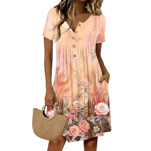 Vestidos Verano Mujer 2026, Vestidos, Corta Tallas Grandes Cortos Algodon Boho Deportivos Elegante Deportivo Dress Playeros Largo Lunares Dress, Manga Corta Botones Falda Verano Mujer, XXL