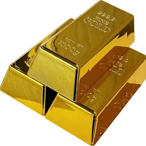 3 barras de oro realistas, lingotes de oro falsos, peso de papel, ladrillos dorados, suministros de utilería para fiestas temáticas piratas, buen procesamiento