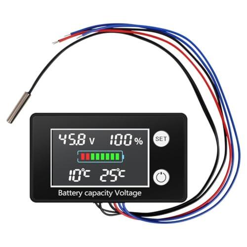 EasyByMall Voltímetro digital, monitor de batería, pantalla de voltaje CC 10 V-100 V con control de temperatura, pantalla LED para litio, plomo-ácido