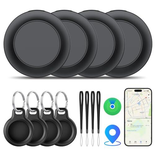 Air Tracker Tag 4 Pack, Localizador GPS, Localizador de Objetos Bluetooth Compatible con Apple Search (sólo iOS), IP67 Impermeable, Batería Reemplazable, Llaves/Coche/Mochila/Cartera/Maletas Viaje