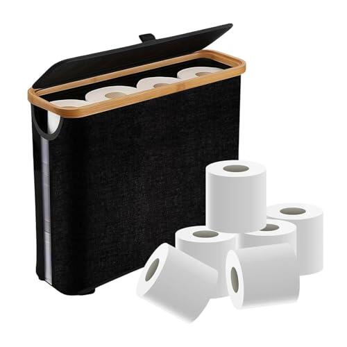 Cesta para Papel Higiénico - Plegable Independiente | Cesta De Almacenamiento De Papel Higiénico con Tapa Y Asa | 45x15x35cm, Admite 12 Rollos, para El Hogar, Baño, Sala De Estar, Lavadero