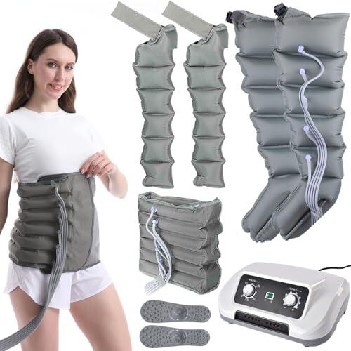 Botas Presoterapia Para Casa Abdomen Y Piernas | Masajeador De Piernas Cansadas Circulación Presoterapia Profesional | Drenaje Linfatico Piernas Máquina De Masaj (Grey, 2 Legs+2 Arms+1 Waist | L)