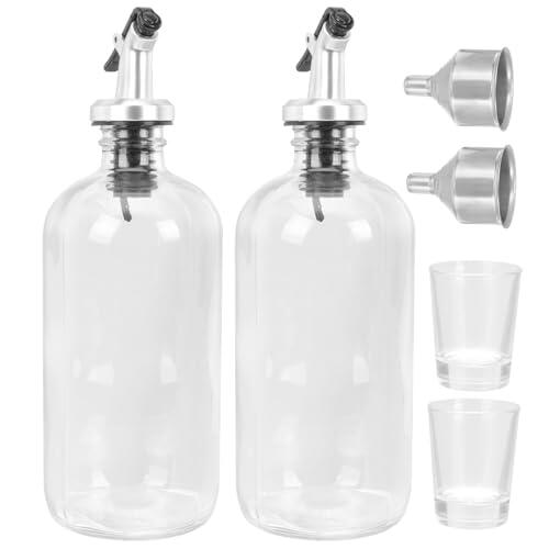 Operitacx Juego de Enjuague Bucal con Dispensador de 500ml y Vaso de Vidrio, Embudo Reutilizable, Material Vidrio y Acero Inoxidable para Baño de Oficina U Hotel