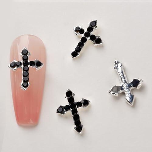 10 dijes de cruz retro de aleación con diamantes de imitación de cruz, suministros de arte punk, gótico, suministros de arte para diamantes de imitación de aleación acrílica
