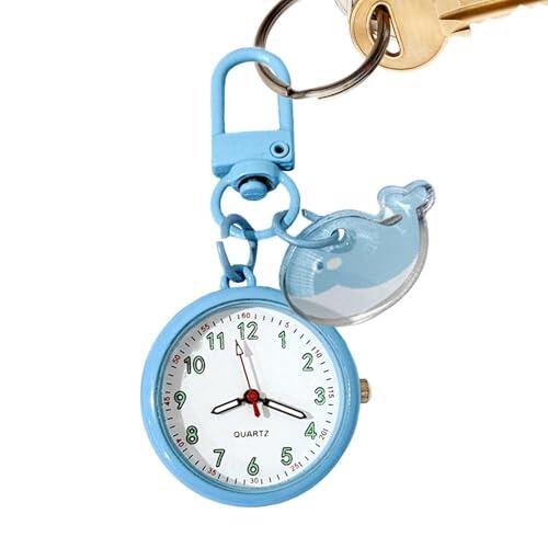 Reloj de bolsillo genérico para mujer, luminosa portátil, con mini historieta Clock Bag Charm, aleación de cuarzo movimiento diseño, lindo colgante estilo llavero con para mochila de viaje