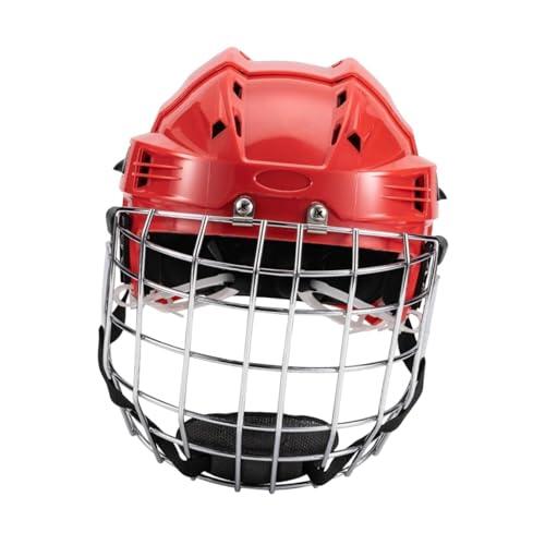 Fiocias Casco para Hockey Casco Deportivo Ajustable Casco de Patinaje Casco de Entrenamiento Acolchado con Protección Facial Y Correa Adecuado Pa, Rojo, 52cm a 58cm