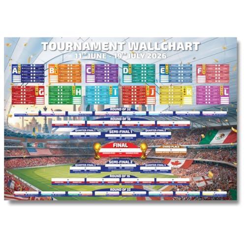 Football Wallcharts Gráfico de pared de la Copa del Mundo 2026 – Tamaño A1 banderas de estadio estilo rastreador de torneos (23.4 x 33.1 pulgadas)