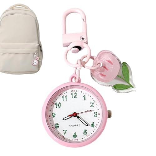 Reloj de bolsillo genérico para mujer, luminosa portátil, con mini historieta Clock Bag Charm, aleación de cuarzo movimiento diseño, lindo colgante estilo llavero con para mochila de viaje