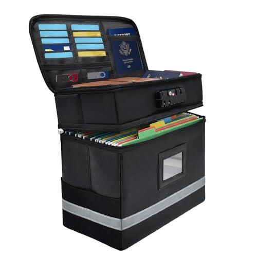 JNUYISW 2000℉ Caja de Almacenamiento Ignífuga, Portátil Impermeable Organizador de Documentos con 13 Compartimentos Plegable Caja para Documentos Ignífuga para Documentos A4, Certificados