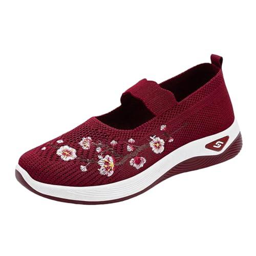 Zapatillas Sin Cordones para Mujer Zapatillas para Exteriores De Correr De Caminar Mujer Caminar Sin Cordones Y Senderismo Exteriores Deportivas Malla Ligera, Transpirable Y CóModa (Red-2, 39)