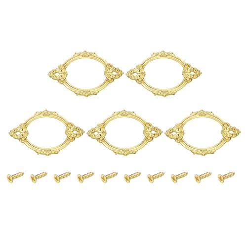 QUARKZMAN 5 Piezas De Portaetiquetas Metálico Vintage Pequeño 6.8x4.3cm Con Tornillos Para Cajas De Archivos Cajones Puertas Gabinetes Estanterías De Libros, Color Dorado.