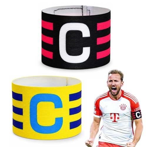 ZENQARI 2 Brazaletes Capitan de Fútbol, Brazalete de Capitán con Logo C, Alta Elasticidad, Nylon con Velcro, 31x6.5cm, para Entrenadores y Jugadores, Negro y Amarillo