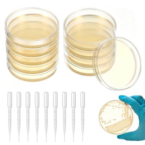 9 Placas De Petri, Petri, Placas De Plástico De Petri, Placas De Petri De Bacterias, para Laboratorios,Biología,Microbiología Equipadas Con 9 Pipetas De Plástico De 2 ml