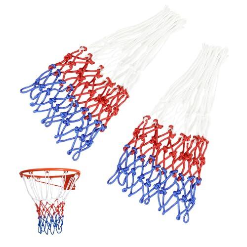 2 Piezas Red Canasta Baloncesto Nylon,Red de Baloncesto Exterior Interior,HMCEY Replacement Basketball Net,Canasta Baloncesto Pared de 3 Colores,Tamaño Estándar y Resistente para Entrenamiento