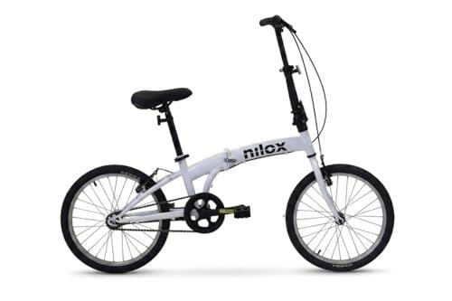 Nilox, Bike X0, Bicicleta Plegable Adulto, Fácil de Transportar, Diseño Moderno con Cuadro de Acero Opaco y Ruedas de Aluminio de 20'', Bicicleta Adulto Ligera de 12 kg, Blanca
