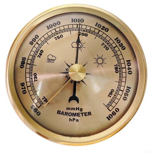 Reloj barómetro de metal, medidor de presión mecánico, herramienta de predicción del tiempo para decoración del hogar y la oficina, no requiere batería, acabado dorado o plateado, 70 mm de diámetro