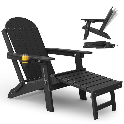 MXIMU Silla plegable Adirondack para jardín: Silla Adirondack de plástico con reposapiés y respaldo ajustable en 3 posiciones, resistente a la intemperie, HDPE para balcón, terraza, piscina/playa