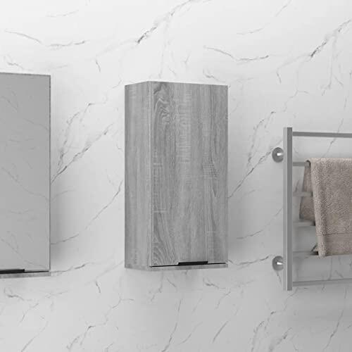 RuiNingRN Armario de baño de pared Sonoma gris de 32 x 20 x 67 cm con puerta, organizador de baño y espacio de almacenamiento, montaje en pared, diseño elegante para ordenar y espacio de