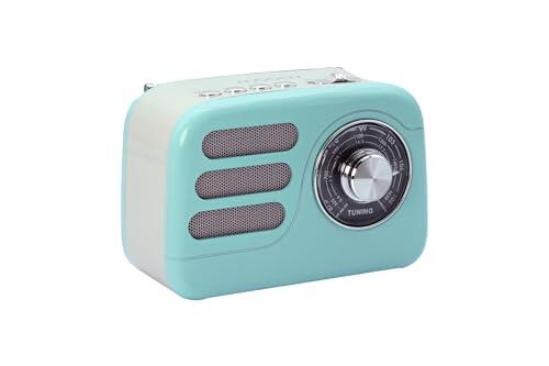 Mooov 477240 - Radio Vintage Bluetooth 5.4 con Batería Recargable, Radio FM/Am/SW Portátil Retro, Altavoz Inalámbrico Compacto, USB y microSD, 6h Autonomía - Turquesa