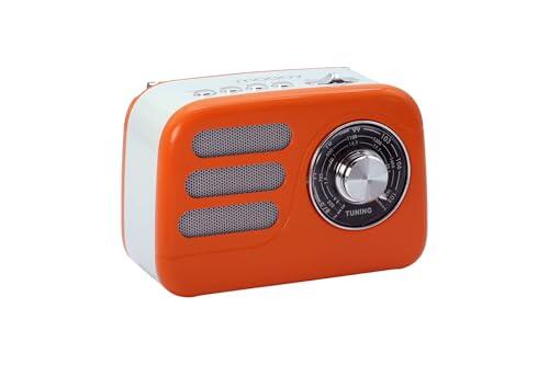 Mooov 477241 - Radio Vintage Bluetooth 5.4 con Batería Recargable, Radio FM/Am/SW Portátil Retro, Altavoz Inalámbrico Compacto, USB y microSD, 6h Autonomía - Naranja