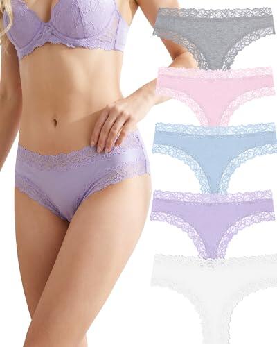 ALL OF SHE Pack De 5 Calzoncillos Algodón para Mujer Braguitas Brasileñas Encaje Sexys Hipster Cheeky Paquete Múltiple-S