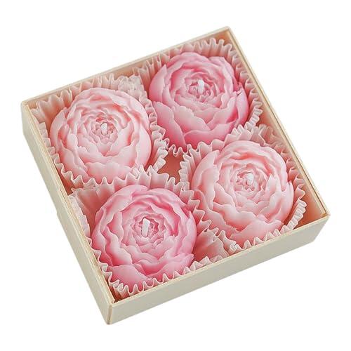 Vela De Rosa - Juego De 4 Piezas De Soja Con Fragancia Natural, Velas De Decoración Románticas En Forma De Flor | Para San Valentín Boda Hogar Oficina Sala Comedor Hotel Favores Regalo Esposa A