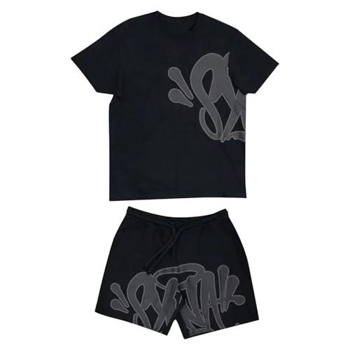 Conjunto Hombre Mujer Estampado Camiseta de Manga Corta Pantalones Cortos Hip Hop Y2K Chándal Conjunto Hombre Mujer de 2 Piezas Traje de Jogging de Verano