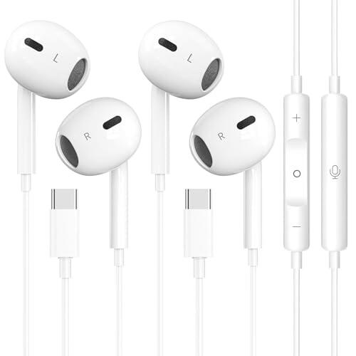 2 Pack Auriculares USB C para iPhone 17/16/15 Pro MAX, In Ear Auriculares Tipo-C con Volumen de Micrófono Control de Llamadas, USB-C Auricular Internos para iPad Pro/Air, Google Pixel, Samsung Galaxy