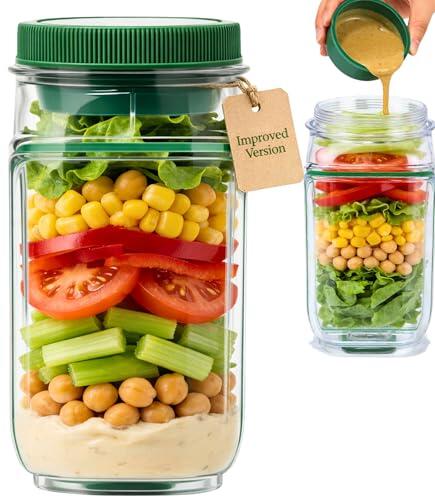 TMillions SalatBox - Ensaladera para Llevar con Compartimentos y Vaso para Aliño, Tupper Hermético Antifugas, Fiambrera Portátil Sin BPA, Apta Microondas, Ideal Trabajo, Oficina, Viajes y Gimnasio