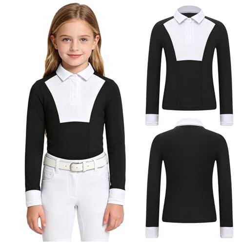 Aiihoo Sudadera infantil de manga larga para equitación, media cremallera, camiseta de entrenamiento, Negro , 134-140