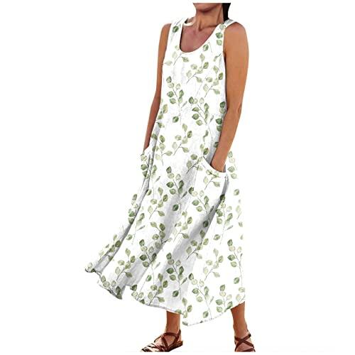 Vestidos Verano Mujer 2026, Ropa de Tallas Grandes, Playa Talla Grande Deportivo Boho Cortos Vestido Largo Mujer Verano, Hippie Cortas Cuello Redondo Sin Mangas Midi Ropa Boda Fiesta Dress, XL