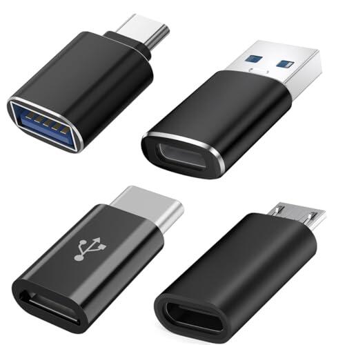 Meliya Adaptador USB C (4 Piezas), Adaptador USB C a USB, Adaptadores Micro-USB a USB-C para MacBook iPhone 17/16/15 Samsung Galaxy iPad Dispositivo Tipo C/Micro-USB