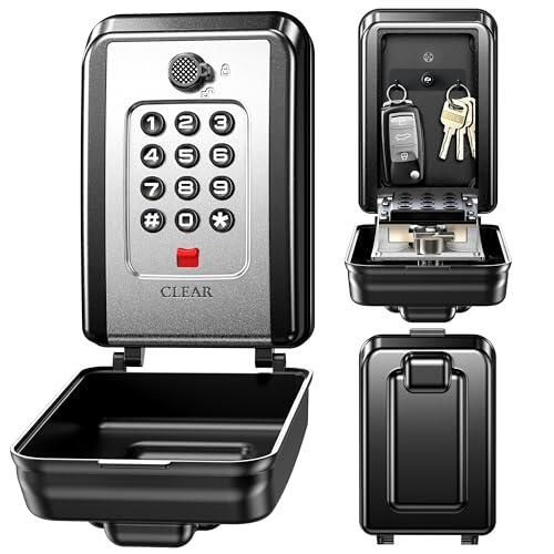 ISEYOU Caja Fuerte para Llaves con Código, 12 Teclas, Caja de Seguridad para Llaves Exterior de Pared, Caja Metálica Resistente a la Intemperie, Negra