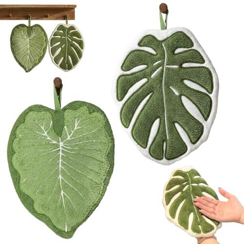Genérico 2Pcs Monstera Deliciosa Hand Towel, Hanging Coral Fleece, Leaf Shaped Hanging Kitchen Towels, Fluffy Quick Dry For Bath/Kitchen/Living Room (Mix)