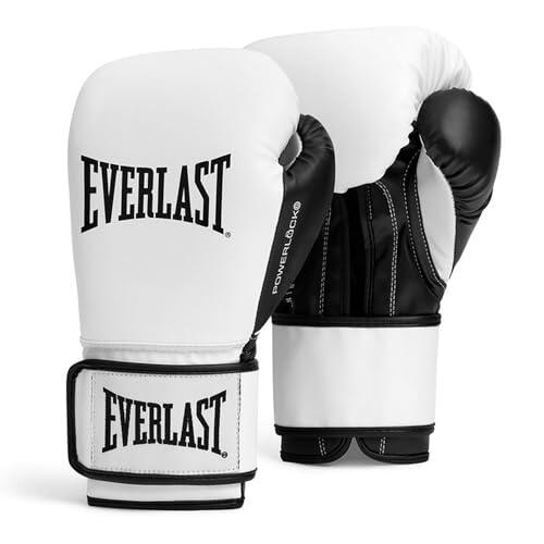 Everlast Powerlock OG 10oz Guantes de Boxeo (Blanco/Negro), para Saco, Manoplas y Sparring, Cierre de Velcro, Espuma Avanzada, Agarre ergonómico – Equipamiento Original Everlast