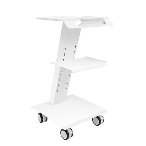 Carrito de laboratorio con enchufe, 3 niveles de metal, hasta 100 kg, altura ajustable con ruedas y freno, carrito de servicio móvil para laboratorio, clínica, salón de belleza y taller, color blanco
