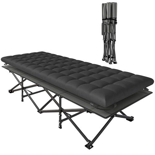 Outsunny Cama Plegable Camping con Colchón Extraíble Cama de Acampada Portátil Extra Ancha 80 cm Tela Oxford 600D con Reposacabezas Bolsa Transporte Bolsillo Carga 200 kg para Playa Senderismo Negro