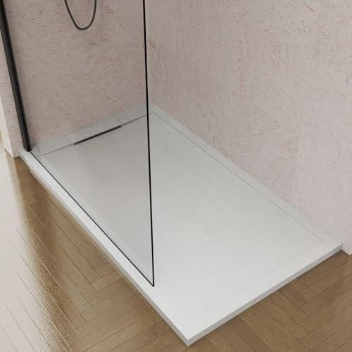 Plato de Ducha Resina 70 x 170 cm Blanco Enmarcado Textura Pizzarra Antideslizante C3 Rejilla de Resina. Incluye Valvula Sifón
