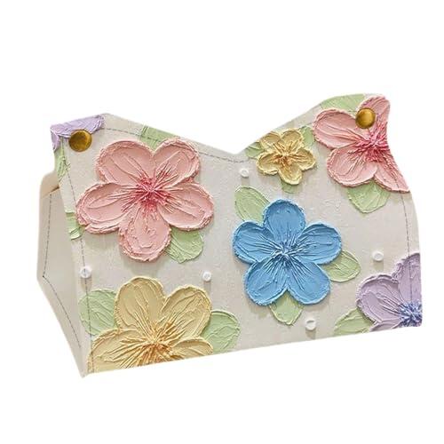 Xinsheinelry Elegante servilletero de piel con estampado floral, ideal para coche, sala de estar o mesa de comedor, caja de pañuelos de cuero