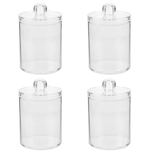 Zerodeko 4piezas Organizador para Baño Frascos Plásticos con Tapa para Algodón y Cosméticos Almacenaje Compacto y Multifuncional
