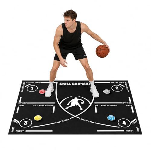 Alfombrilla de baloncesto para entrenamiento de 120 x 80 cm, tecnología de paso antideslizante, silenciosa, ligera y enrollable, alfombrilla de baloncesto para interior para entrenamiento de pasos