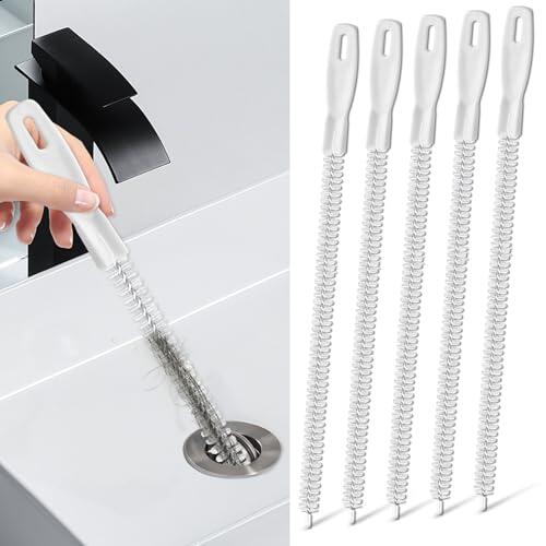elzle 5 cepillos para alcantarillado, 45 cm, Cepillo Flexible para Limpieza de desagüe, Limpiador de tuberías, cepillos de Limpieza para alcantarillas, para Cocina, baño, Quitar pelos Largos