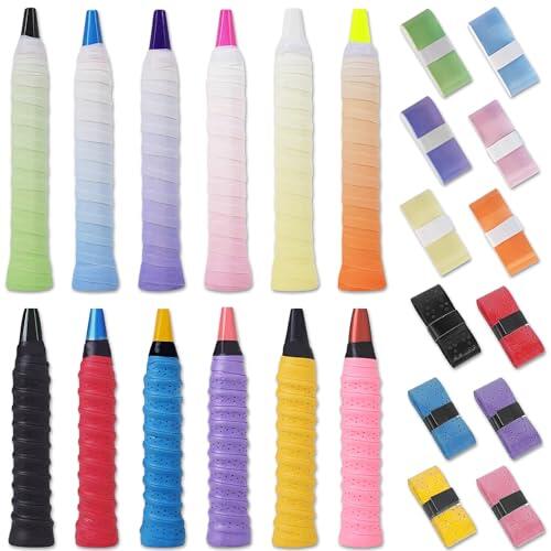 YinnFeen 12 Piezas Cinta de Agarre, 110 cm Overgrip Antideslizante Tenis Multicolor, Cinta de Agarre de Bádminton Grip Tenis Bandas de Agarre para Pickleball Tenis Padel Squash