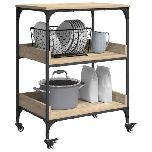 vidaXL Carro de Cocina Roble Sonoma 60 x 41 x 80,5 cm, Carro de Cocina Moderno, Carrito Resistente con Mucho Espacio, Ideal para organizar Alimentos en Interiores