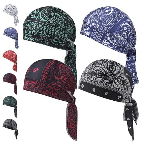 RuiWise Conjunto De Gorro De Pañuelo Refrescante, Gorro De Pañuelo Estampado Transpirable, Envoltura para La Cabeza De Motocicleta con Correas Ajustables para Unisex(4pcs*C)