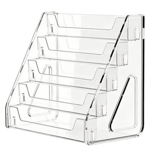 Soporte para tarjetas postales de 5 niveles de PET, 33 × 30,5 × 21,5 cm, acrílico transparente, soporte para tarjetas, soporte estable para tarjetas postales, tarjetas de felicitación, pegatinas e