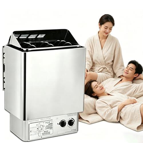 RoyceBee Estufa Eléctrica de Pared para Sauna, SIN Piedras, Acero Inoxidable, 0-80°C Regulable, Temporizador, Soporte Pretaladrado, para Casa, Hotel, SPA, Baño Turco, Gimnasio, Uso Comercial 3.0KW
